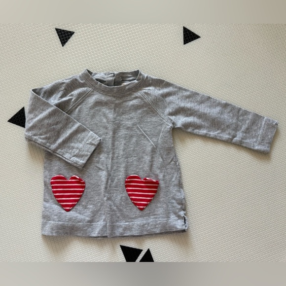 Gymboree|Baby girl long sleeve sweatshirt,heather gray with stripe hearts•12-24m - Picture 2 of 6